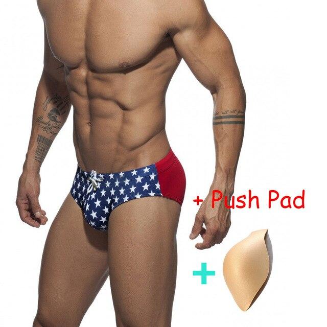 Swimwear Summer Man Swimming Trunk+Push Pad Briefs Star Low-Waist Sexy Man Swimwear Beach Bikini Men Swimsuits Quick Dry Bathing