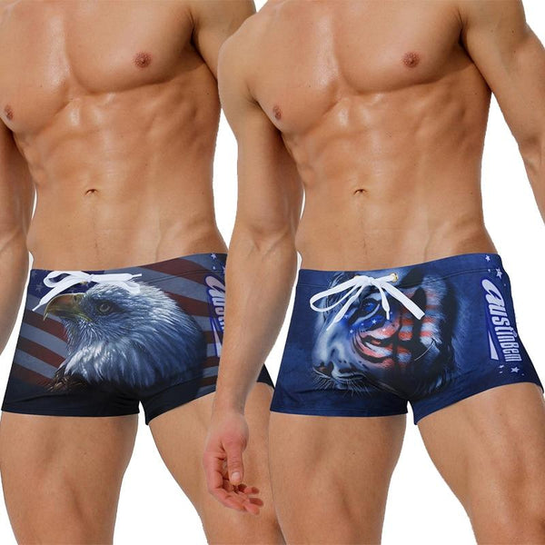 New Male Swimwear Men's Swimming Shorts Trunks Men Beachwear Beach Swimsuit Sport Eagle Flag Print Summer Surf Boxer Mens Shorts
