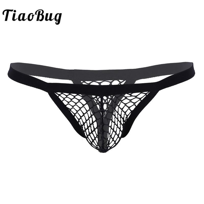 TiaoBug Low Rise Lingerie See Through Fishnet Bulge Pouch T-Back Thongs Bikini Briefs Men Hot Sexy Swimwear Underwear Underpants