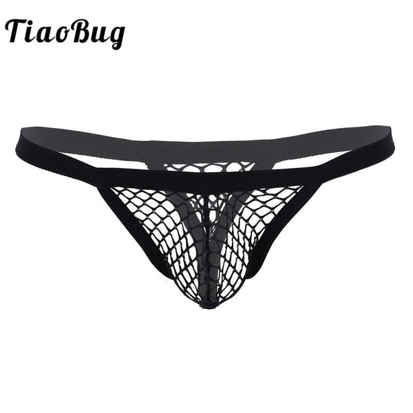 TiaoBug Low Rise Lingerie See Through Fishnet Bulge Pouch T-Back Thongs Bikini Briefs Men Hot Sexy Swimwear Underwear Underpants