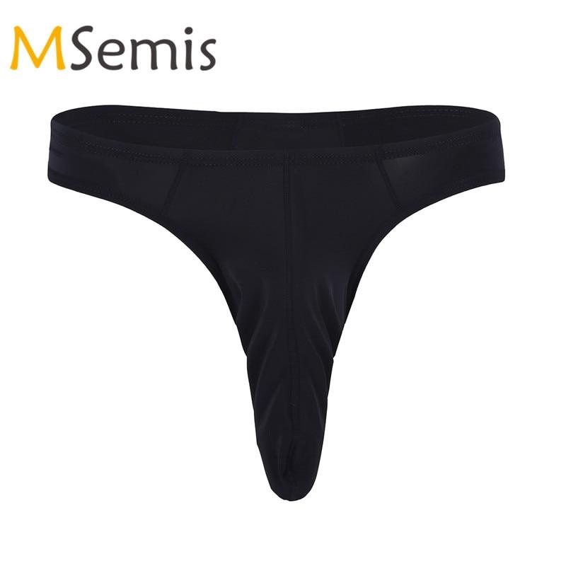 Swimwear Men Swimsuit Gay Underwear Thong Bikinis Briefs Lingerie Silky Long Sheath Elephant Nose Pouch T-back Male Underpants