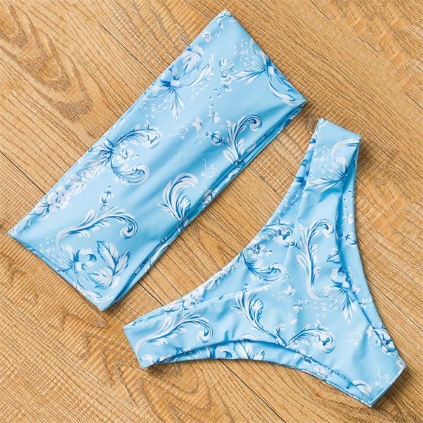 Floral Bikini Set Sexy Bandeau Swimwear Women Mixed Size Swimsuit Free Match Upper Bikini Halter Bathing Suit Beachwear Printed