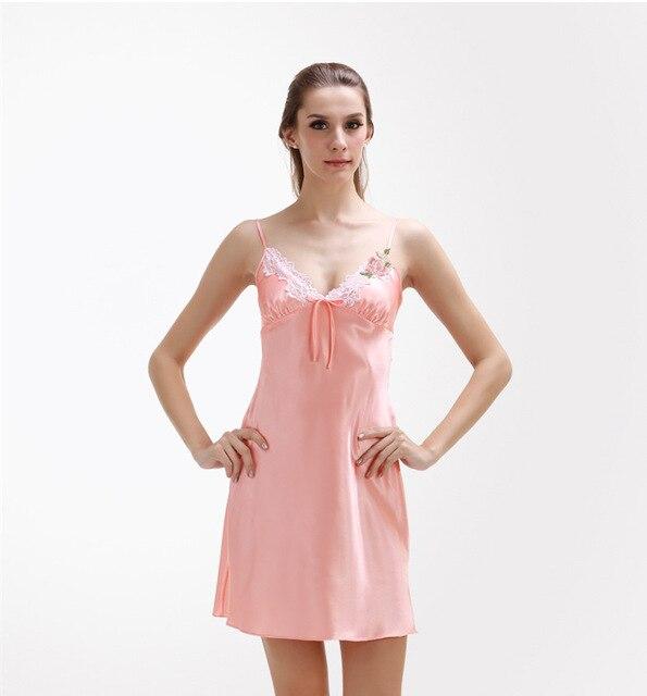 Sexy Nightie Satin Nightgowns Women Summer Nightwear Women Sleepwear Satin Embroidered Floral Mesh Back Slip Dress M-XXL
