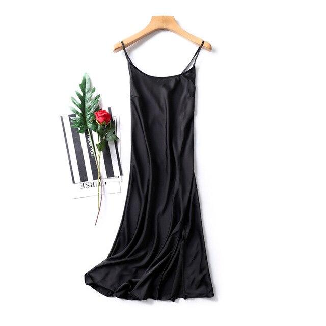 NEW Solid Silk Sexy Sleeveless Camis Split Night Dress 3 Color Fashion Elegant Knee-Length Nighty Slim Sleepwear Modis Nightgown