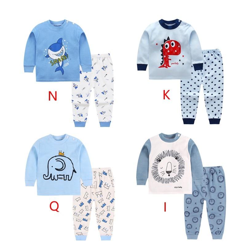 2018 Cute Kids pajamas set with long sleeves and long pants animal+cartoon printed for boys clothing set