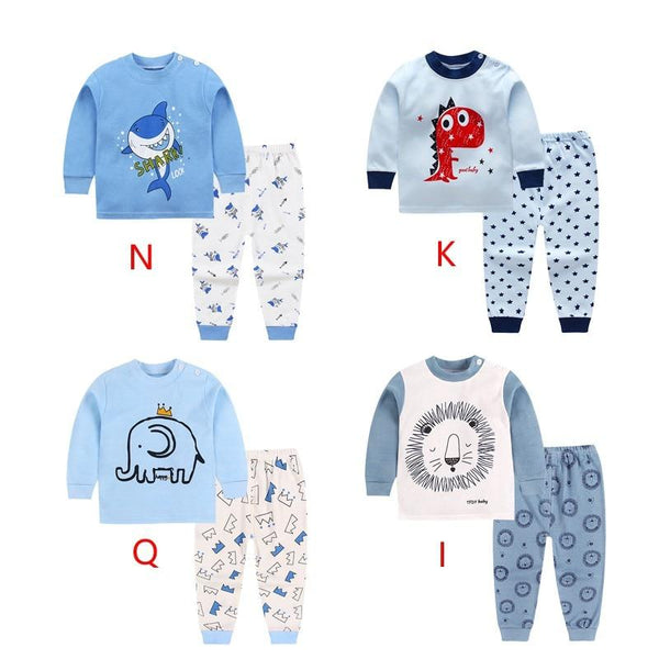 2018 Cute Kids pajamas set with long sleeves and long pants animal+cartoon printed for boys clothing set