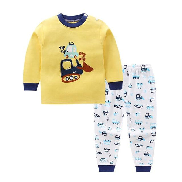 2018 Cute Kids pajamas set with long sleeves and long pants animal+cartoon printed for boys clothing set