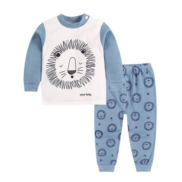 2018 Cute Kids pajamas set with long sleeves and long pants animal+cartoon printed for boys clothing set