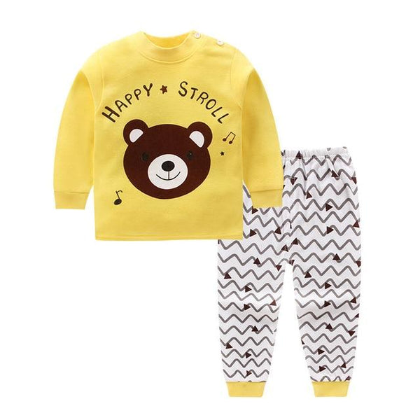 2018 Cute Kids pajamas set with long sleeves and long pants animal+cartoon printed for boys clothing set