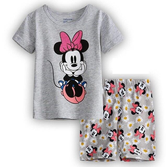 Retail! Children's pajamas Sets Summer Baby Girls pajamas Snow Queen cartoon Kids sleepwear short sleeve t-shirts+shorts suits