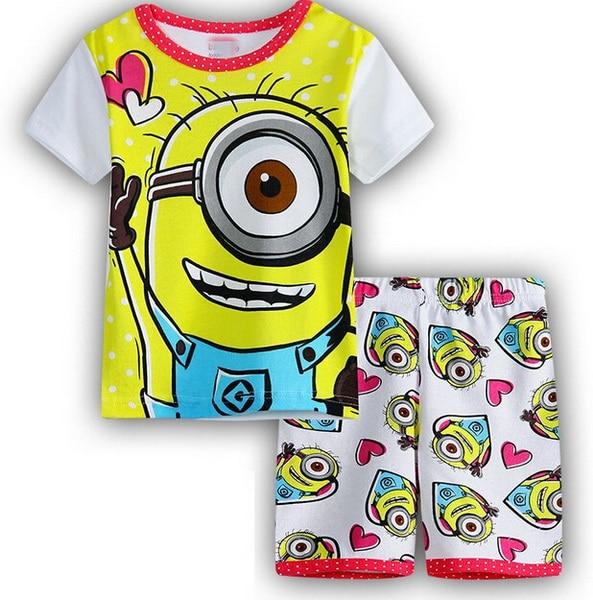 2016 New Arrival Summer Children Cartoon pyjamas Clothing Sets Boys Girls Short Sleeve T-shirt+shorts Suit Baby Kids Pajamas Set