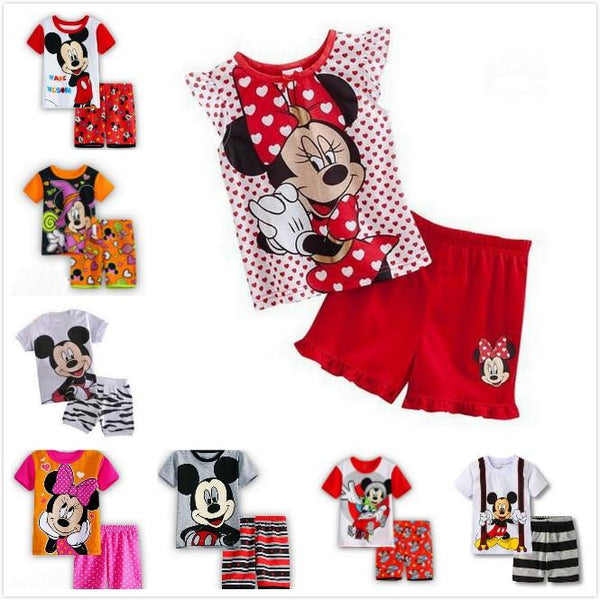A%A-604 2PCS Kids Baby Pajamas Set Toddler Kid Boy Girls Minnie Mickey Pijamas Long Sleeve Pyjamas set Tops Long Pants Sleepwea