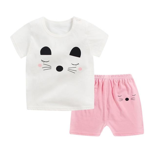 2019 Summer Kids Baby Pajamas Baby Girls Short Sleeved Cartoon Pyjamas Set Children's Cotton Sleepwear Clothing Sets Baby Boys