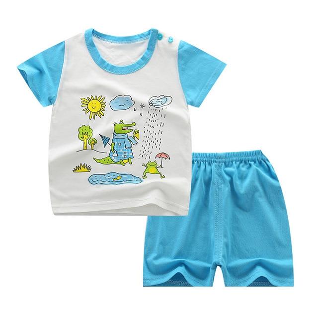 2019 Summer Kids Baby Pajamas Baby Girls Short Sleeved Cartoon Pyjamas Set Children's Cotton Sleepwear Clothing Sets Baby Boys