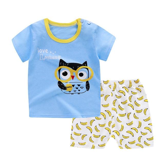 2019 Summer Kids Baby Pajamas Baby Girls Short Sleeved Cartoon Pyjamas Set Children's Cotton Sleepwear Clothing Sets Baby Boys