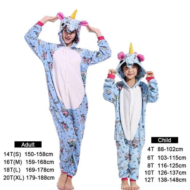 Flannel kids pajama set winter animal adult unicorn pajamas for women men warm pyjamas kigurumi onesie fox boys girls sleepwear