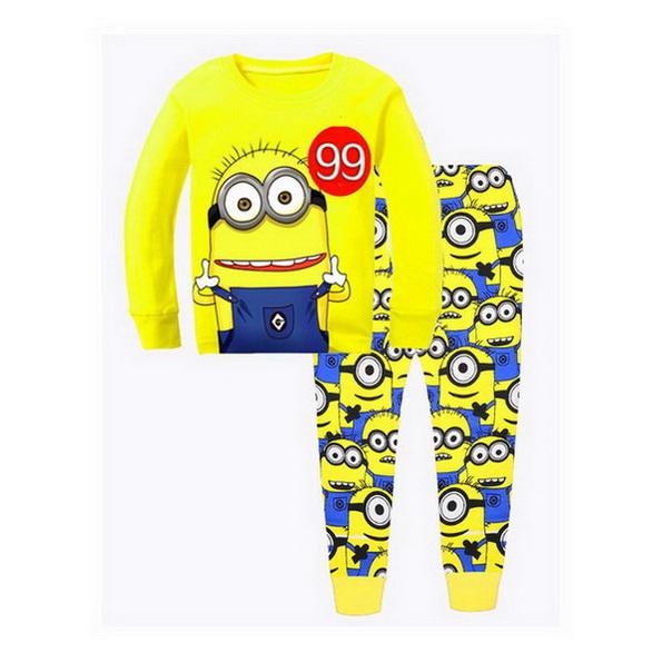 Drop Shipping Boys Girl Sleepwear Suits Cotton Long Children Clothes Sets T-Shirts Pants 2-Pieces Sets Kid Pyjamas 2-7Year YW252