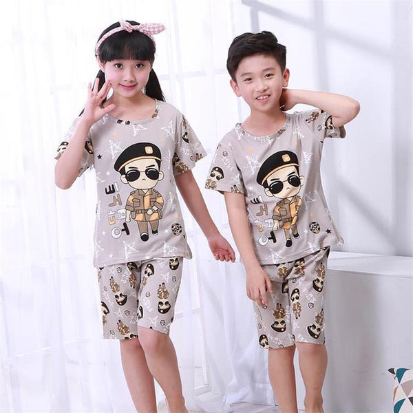 Children's pajamas set summer short sleeved boy pyjamas girls cute cartoon home cloth big children's sleepwear set kids 55UY78