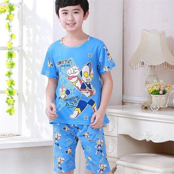 Children's pajamas set summer short sleeved boy pyjamas girls cute cartoon home cloth big children's sleepwear set kids 55UY78