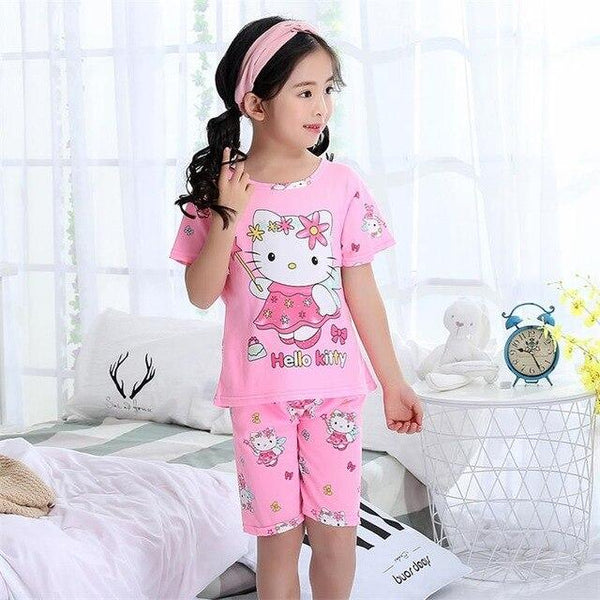 Children's pajamas set summer short sleeved boy pyjamas girls cute cartoon home cloth big children's sleepwear set kids 55UY78