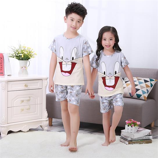 Children's pajamas set summer short sleeved boy pyjamas girls cute cartoon home cloth big children's sleepwear set kids 55UY78