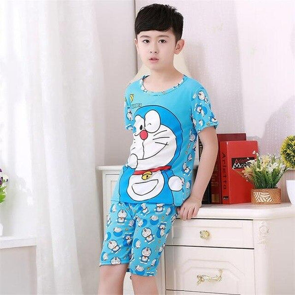 Children's pajamas set summer short sleeved boy pyjamas girls cute cartoon home cloth big children's sleepwear set kids 55UY78