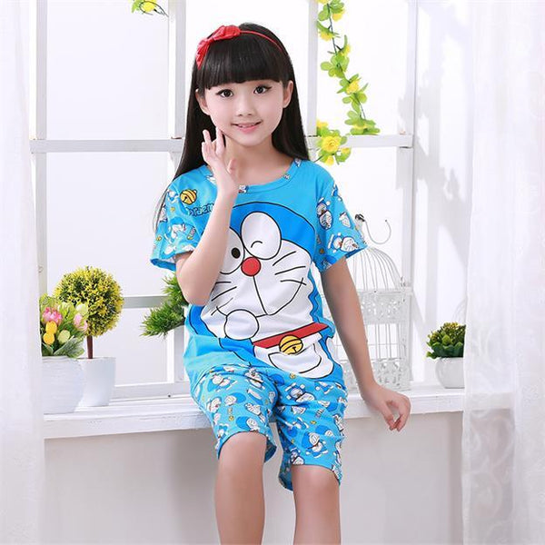 Children's pajamas set summer short sleeved boy pyjamas girls cute cartoon home cloth big children's sleepwear set kids 55UY78