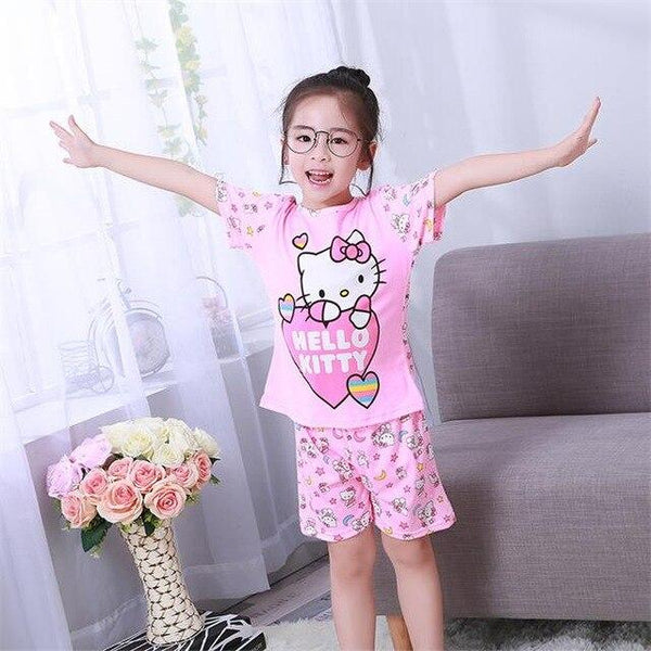 Children's pajamas set summer short sleeved boy pyjamas girls cute cartoon home cloth big children's sleepwear set kids 55UY78