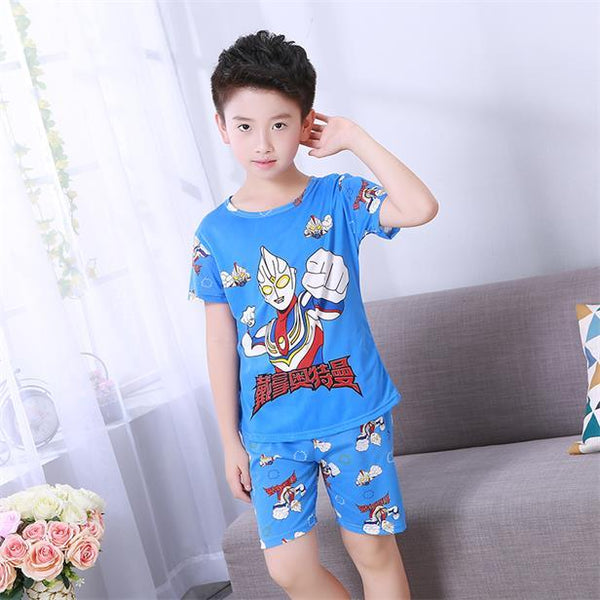 Children's pajamas set summer short sleeved boy pyjamas girls cute cartoon home cloth big children's sleepwear set kids 55UY78