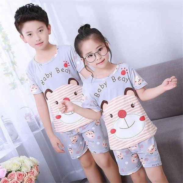 Children's pajamas set summer short sleeved boy pyjamas girls cute cartoon home cloth big children's sleepwear set kids 55UY78