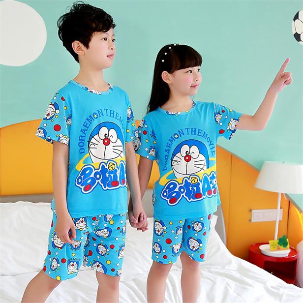 Children's pajamas set summer short sleeved boy pyjamas girls cute cartoon home cloth big children's sleepwear set kids 55UY78