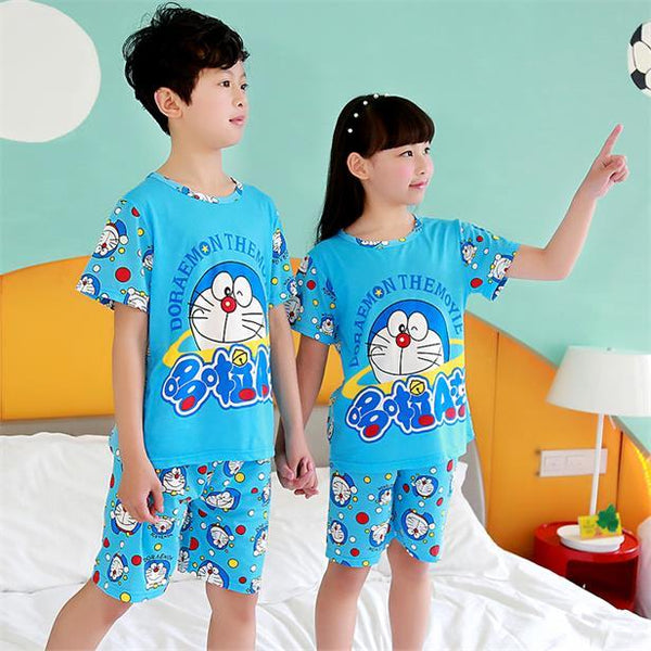 Children's pajamas set summer short sleeved boy pyjamas girls cute cartoon home cloth big children's sleepwear set kids 55UY78