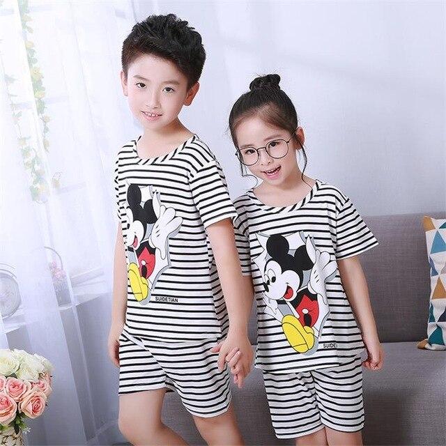 Children's pajamas set summer short sleeved boy pyjamas girls cute cartoon home cloth big children's sleepwear set kids 55UY78