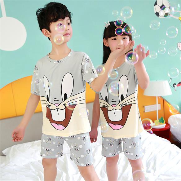 Children's pajamas set summer short sleeved boy pyjamas girls cute cartoon home cloth big children's sleepwear set kids 55UY78