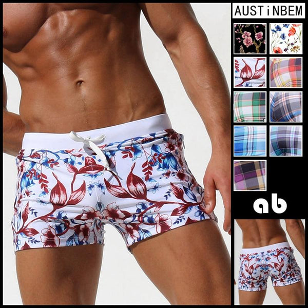 AUSTINBEM New Pocket Floral Men Swimwear Shorts Sexy Sunga Masculina Men'S Swimming Trunks Men Briefs Bathing Sport Swimsuit