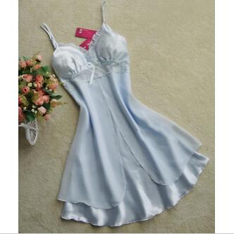 2017 Women Sexy Silk Satin Night Gown Sleeveless Nightdress Lace Sleep Dress V-neck Nighties Night Shirt Sleepwear Nightwear