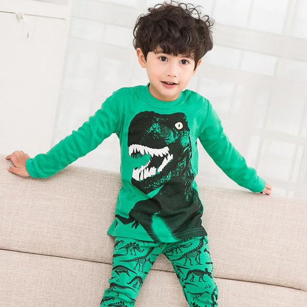 ZFBOZS Autumn Baby kids Boys Sleepwear Pajama Sets 100 % Cotton Dinosaur Printed t-shirt+pants 2pcs Bebes Children's Clothing