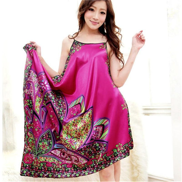 Sexy Sexy Women Imitated Silk Sleepwear Robes Dress Night Skirt Nighty Nightgowns Color Rose Yellow Red