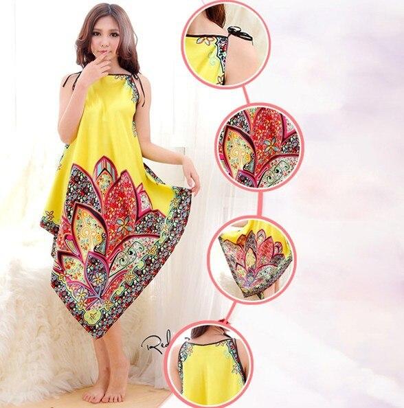 Sexy Sexy Women Imitated Silk Sleepwear Robes Dress Night Skirt Nighty Nightgowns Color Rose Yellow Red