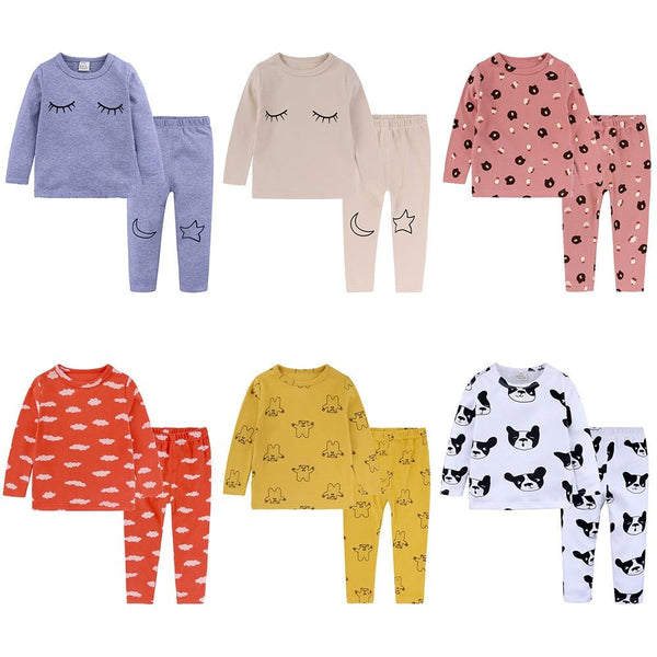 6 Colors Toddler Baby Boys Girls Pyjamas Cartoon Print Pajamas Set Child Nightwear Long Sleeve T shirt + Pants Kids Sleepwear