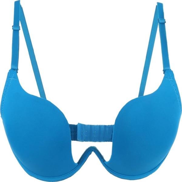 Women Fashion Sexy Bra Deep U Low Cut Super Push Up Backless Bra Solid