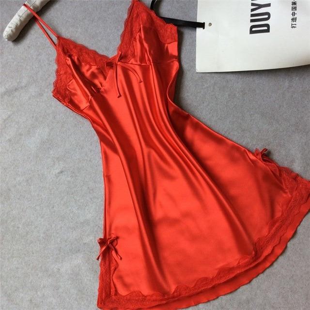 Summer Women Sleepwear Silk Nighty Nightdress Sexy Lingerie Nightgown Lady Off Shoulder Nightwear Female Night Home Cloth Dress