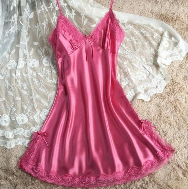 Summer Women Sleepwear Silk Nighty Nightdress Sexy Lingerie Nightgown Lady Off Shoulder Nightwear Female Night Home Cloth Dress