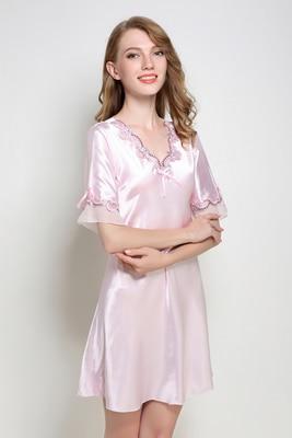 New Women Satin Sleepwear Silk Nightgown Half Sleeve Embroidery Night Dress Sexy Lingerie Nightie Dress Shirt Nightwear Homewear