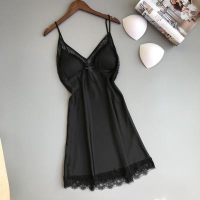 New Women's Sexy Lingeries Silk Spaghetti Strap Nightgown Lace Trim Babydoll Night Dress Exquisite Nighties Sleepwear Homewear