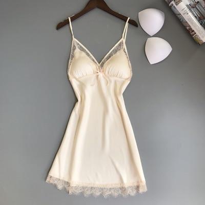 New Women's Sexy Lingeries Silk Spaghetti Strap Nightgown Lace Trim Babydoll Night Dress Exquisite Nighties Sleepwear Homewear