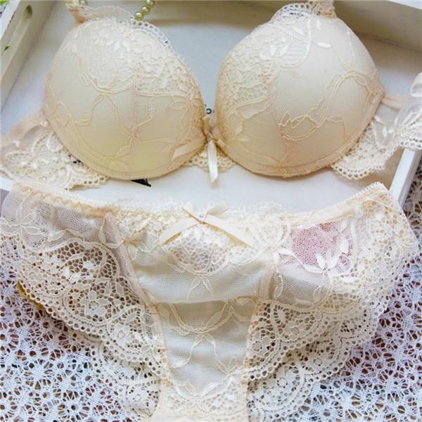 Woman Lace Sexy Floral Push-Up Panties Hollow Sweet Transparent Comfy Fit Bowtie Underwear Sleepwear Bra Sets