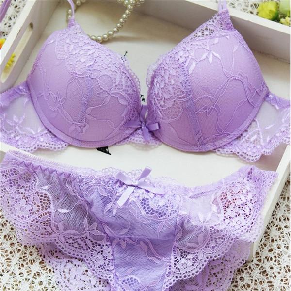 Woman Lace Sexy Floral Push-Up Panties Hollow Sweet Transparent Comfy Fit Bowtie Underwear Sleepwear Bra Sets