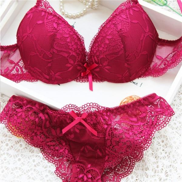 Woman Lace Sexy Floral Push-Up Panties Hollow Sweet Transparent Comfy Fit Bowtie Underwear Sleepwear Bra Sets