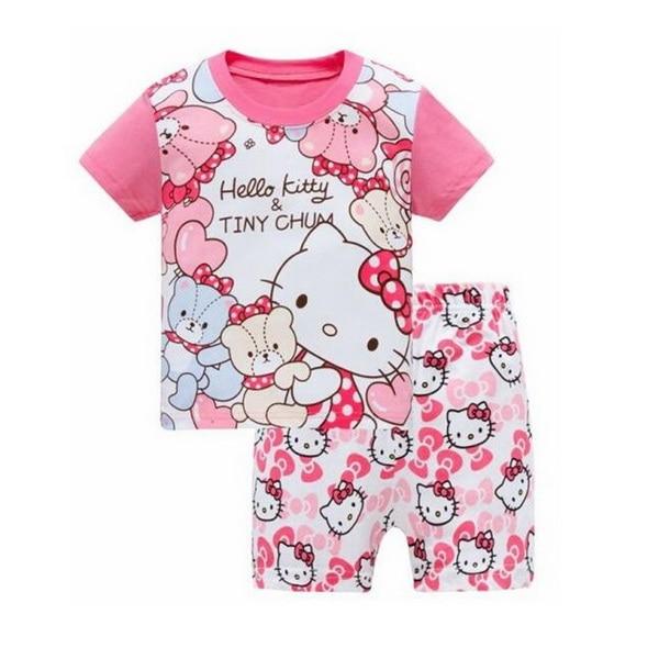Hot sale Summer Girls Pajamas Suits Short Sleeve Kids Pijama Character Children Pyjama Sets Boys Sleepwear bottom Clothing YW10